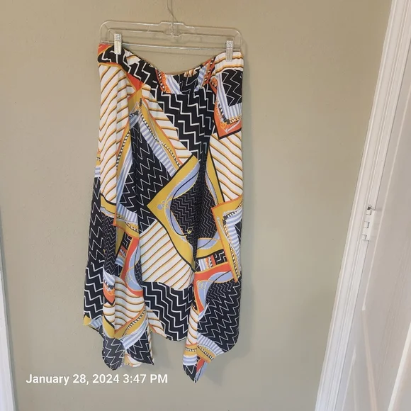 Marc New York multi pattern skirt. Black, orange, gold, blue, and white. - Picture 3 of 5